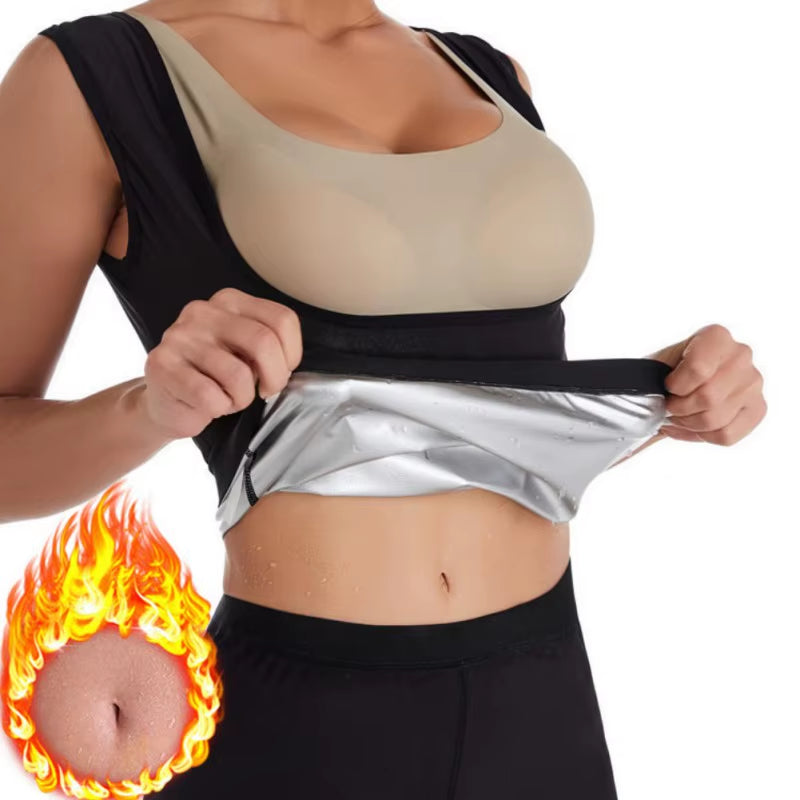 Ladies' Fitness Silver Coating Sauna Suit Body Shaping Corset Ultralight and Ultrathin Sweating Tops and Half-Length Pants